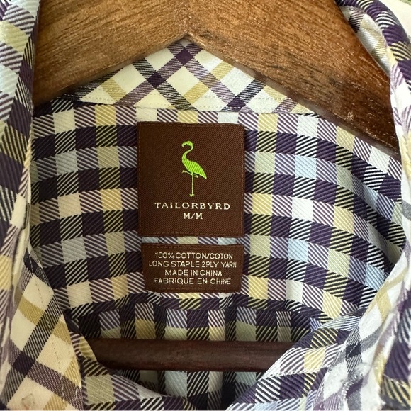 Tailorbyrd Plaid Button Down. Size medium. Purple/Gold Plaid. - Picture 5 of 9